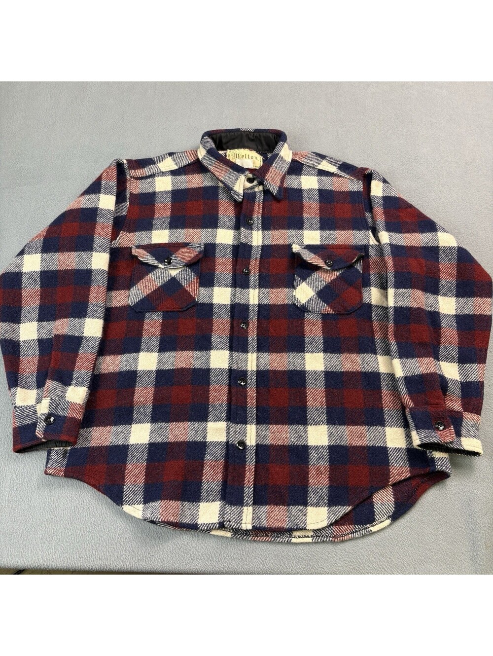 Vintage 50s 60s Melton Wool Plaid Heavyweight Flannel Button Up Shirt Size XL